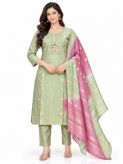 Graceful Muse Readymade Sage Green Floral Embroidered Salwar Kameez