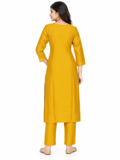 Graceful Muse Readymade Mustard Yellow Floral Embroidered Salwar Kameez