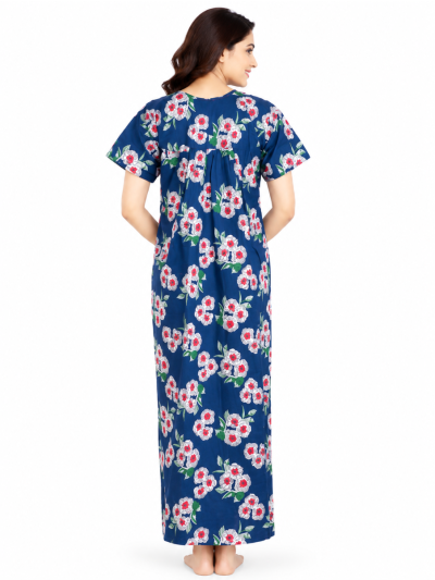 EasyCharm Cotton Floral Print Smocked Yoke Short Sleeve Nighty