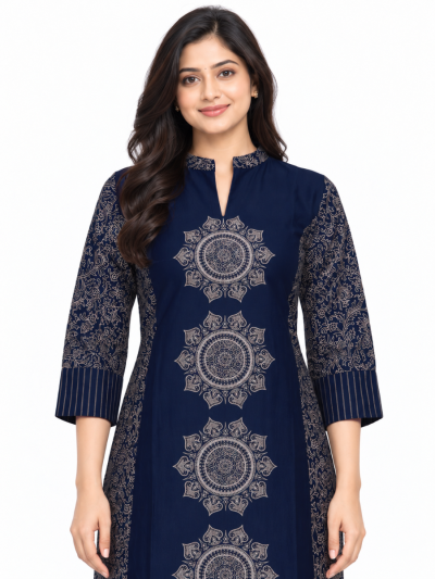 Graceful Muse Readymade Navy Blue Mandala Printed Salwar Kameez