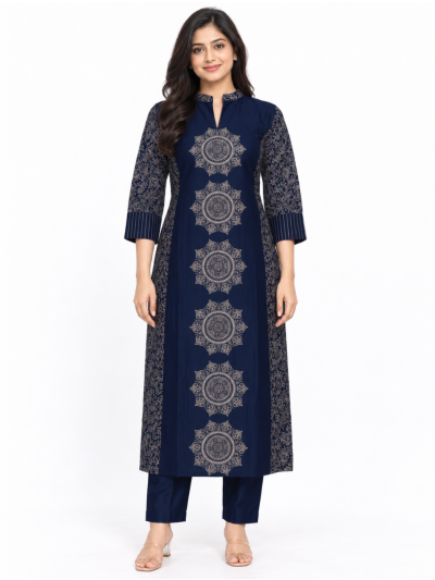 Graceful Muse Readymade Navy Blue Mandala Printed Salwar Kameez