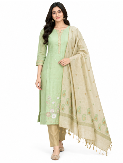 Graceful Muse Readymade Pastel Mint Green Butta Embroidered Salwar Kameez