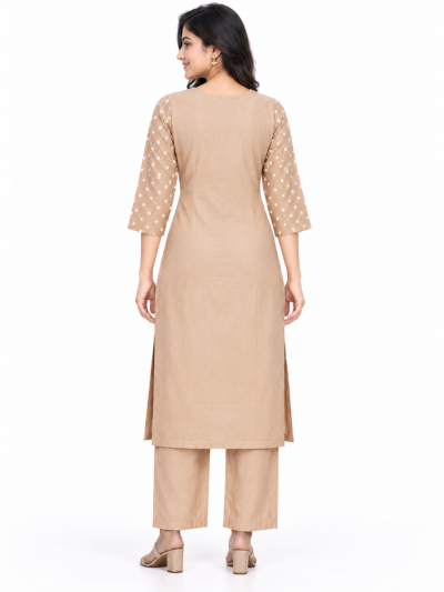 Graceful Muse Readymade Beige Geometric Diamond Mirror Work Salwar Kameez