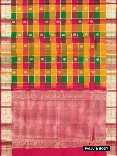 Vivaha Pure Silk Kanchipuram Checked and Butta Design with Zari Border Saree