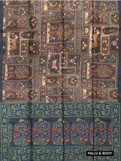 Graceful Essence Tussar Silk Animal Floral Print Design with Border Saree