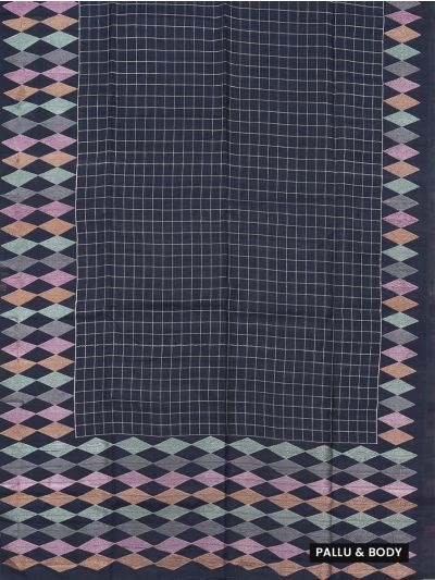 Gracecharm Semi Tussar Grid Check Saree with Multicolor Diamond Border