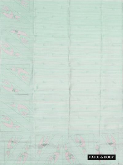 Gracecharm Semi Tussar Geometric Leaf Border Saree with Small Dash Butta Design