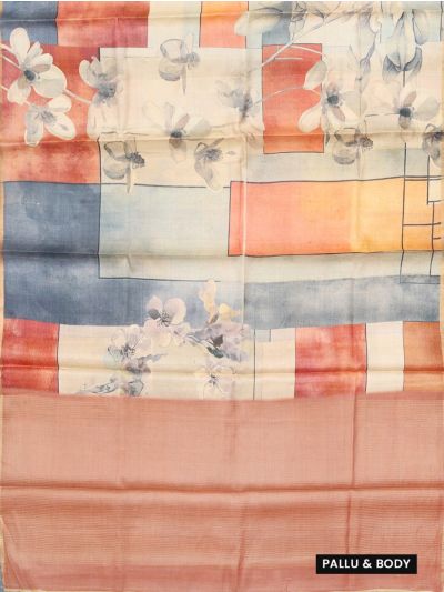 Graceful Essence Tussar Silk Watercolor Floral Geometric Print Border Saree