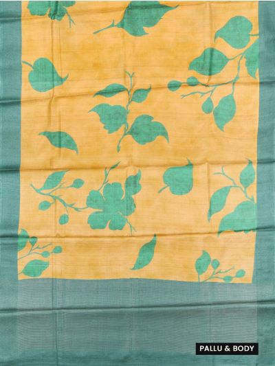 Graceful Essence Tussar Silk Floral Leaf Silhouette Geometric Border Saree