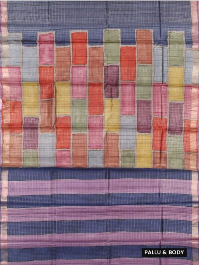 Graceful Essence Tussar Silk Multicolor Grid Check Brick Print Saree