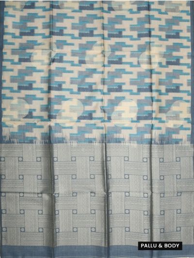 Gracecharm Art Dupion Geometric Meander Motif Interlock Square Pallu Saree