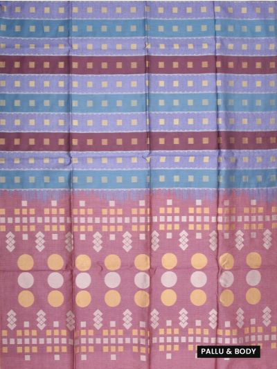 Gracecharm Art Dupion Striped Square Butta Geometric Circle Pallu Saree
