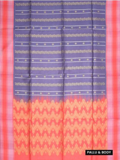 Gracecharm Art Dupion Floral Stripe Butta Checked Border Ogee Pallu Saree