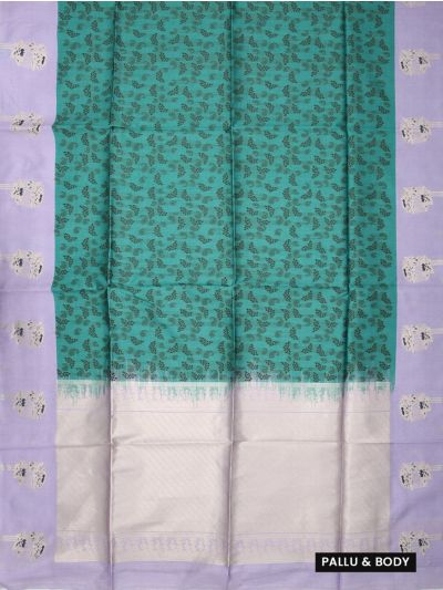 Gracecharm Art Dupion Paisley Leaf Jaal Bouquet Border Silver Pallu Saree