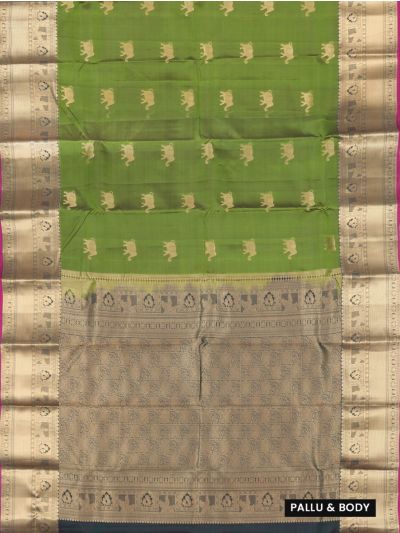 Gracecharm Elephant Butta with Temple Border Pallu Silk Saree