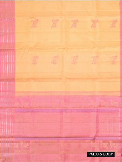 Kanmanie Soft Silk Pichwai Cow Butta 6 Inch Jacquard Border 1 Inch Zari Lines Saree