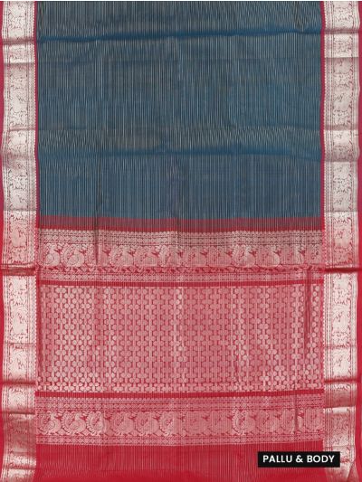 Gracecharm Silk Cotton Pin Stripe Contrast Border Saree