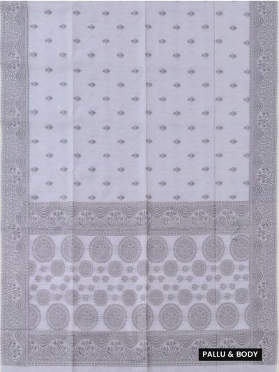 Gracecharm Silk Cotton Arrowhead Butta Floral Medallion Pallu Saree