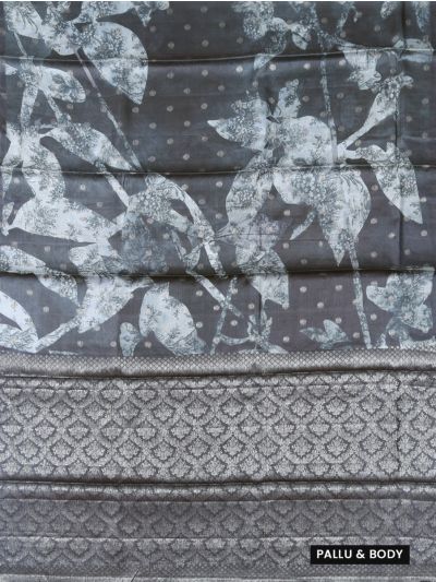 Graceful Essence Tussar Silk Floral Leaf Print Micro Butta Jaal Pallu Saree