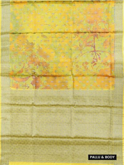 Graceful Essence Tussar Silk Floral Vine Print Leaf Butta Zari Border Saree