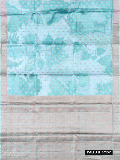 Graceful Essence Tussar Silk Floral Silhouette Butta Check Zari Pallu Saree
