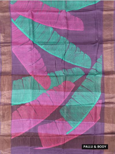 Graceful Essence Tussar Silk Tropical Banana Leaf Print Zari Border Saree