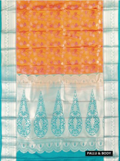 Gracecharm Gift Art Silk Fern Leaf Sprig Teardrop Medallion Pallu Saree
