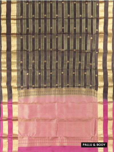 Gracecharm Silk Paisley Butta Pinstripe with Zari Border Saree