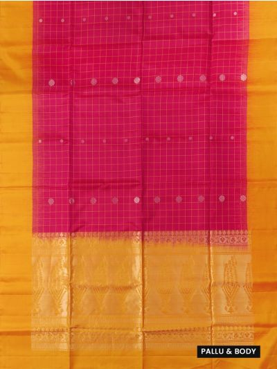 Gracecharm Pure Soft Silk Checked Floral Butta Zari Pallu Saree