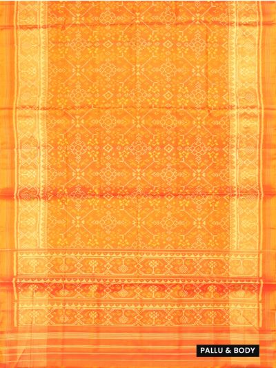Pochampally Silk Geometric Diamond Ikat with Floral Stripe Pallu Saree