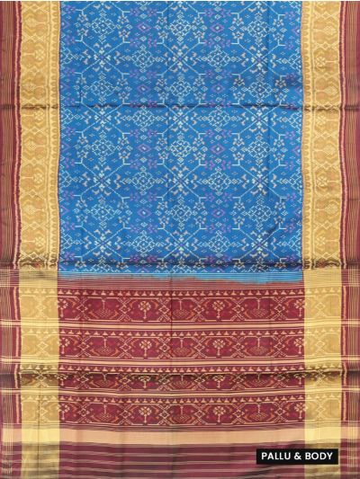 Pochampally Silk Geometric Floral Ikat with Floral Geometric Stripe Pallu Saree