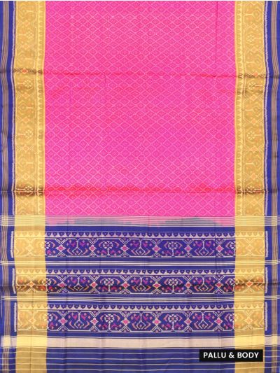 Pochampally Silk Geometric Diamond Ikat with Floral Geometric Stripe Pallu Saree