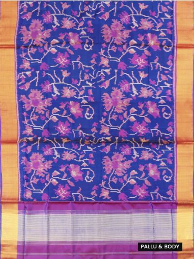Pochampally Silk Floral Vine Ikat with Fine Stripe Pallu Saree