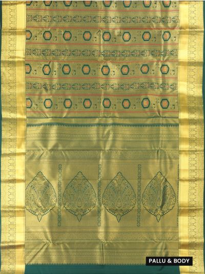 Gracecharm Silk Hexagonal Floral Stripe with Medallion Zari Pallu Saree