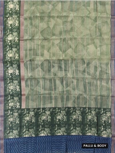 Gracecharm Chanderi Silk Abstract Geometric Print with Floral Chevron Pallu Saree