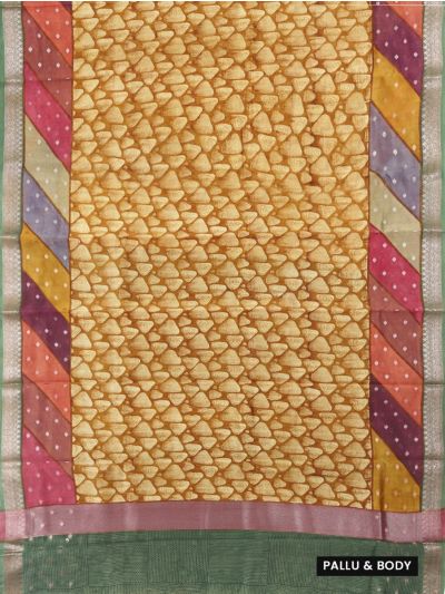 Gracecharm Chanderi Silk Abstract Pebble Print with Geometric Pallu Saree