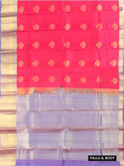 Art Soft Silk Rani Pink Tree Butta Lavender Zari Stripe Pallu Saree  
