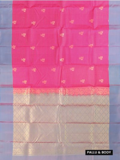 Art Soft Silk Fuchsia Checks Floral Butta with Diamond Zari Pallu Saree