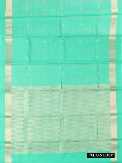 Kora Silk Cotton Sea Green Paisley Butta Geometric Zari Pallu Saree  