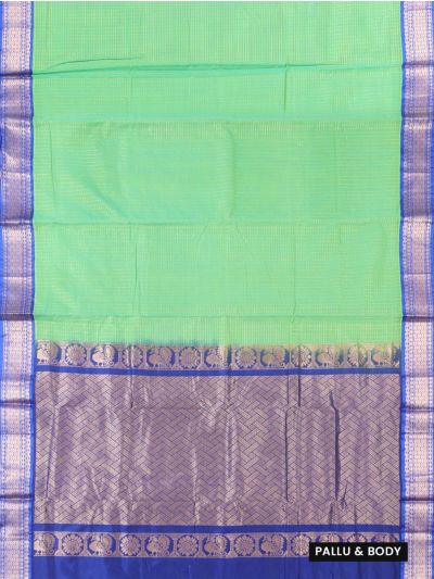 Silk Cotton Mint Green Checks Basket Weave Peacock Pallu Saree  