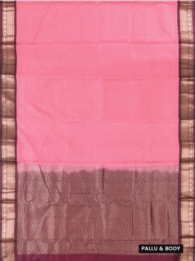 Silk Cotton Coral Pink Checks Diamond Lattice Pallu Saree