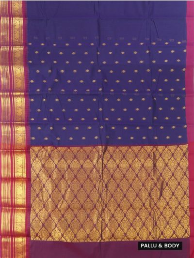 Chettinad Cotton Violet Floral Butta Damask Pallu Saree