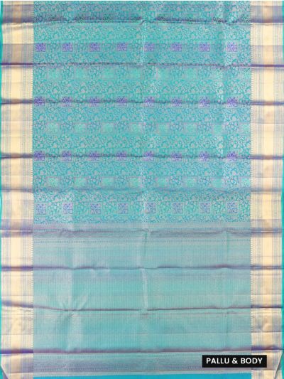 Vivaha Kanchipuram Pure Silk Floral Vine and Square Motif with Geometric Pallu Saree