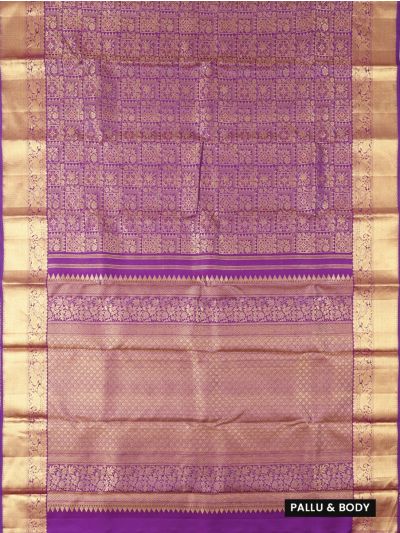 Vivaha Kanchipuram Pure Silk Floral Check Jaal with Diamond Jaal Pallu Saree