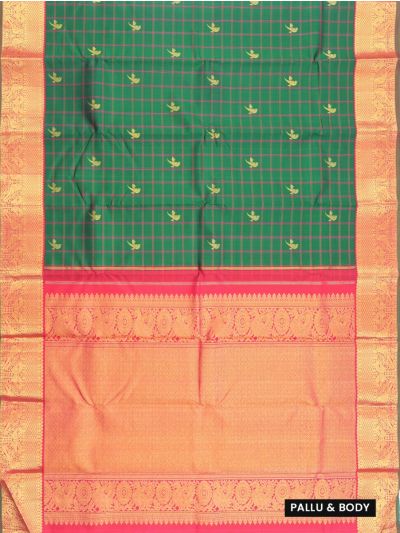 Vivaha Kanchipuram Pure Silk Check Annapakshi Butta with Diamond Lattice Pallu Saree