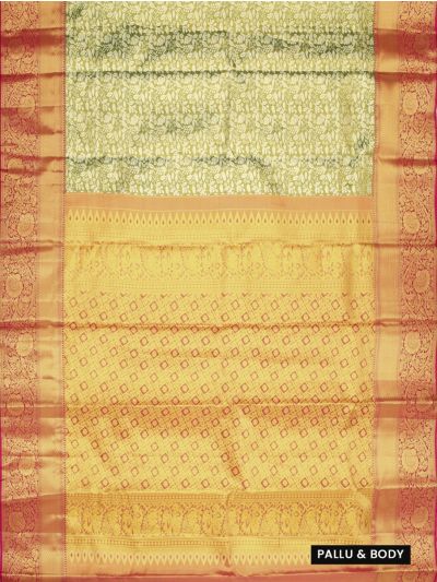 Vivaha Kanchipuram Pure Silk Floral Leaf Jaal with Diamond Floral Lattice Pallu Saree