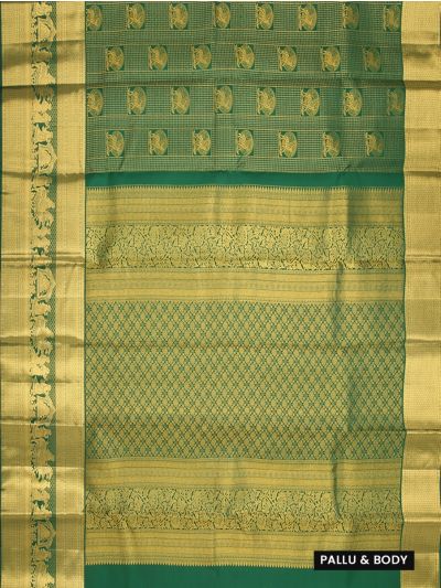 Vivaha Kanchipuram Pure Silk Zari Check Deer Motif with Zari Border Saree