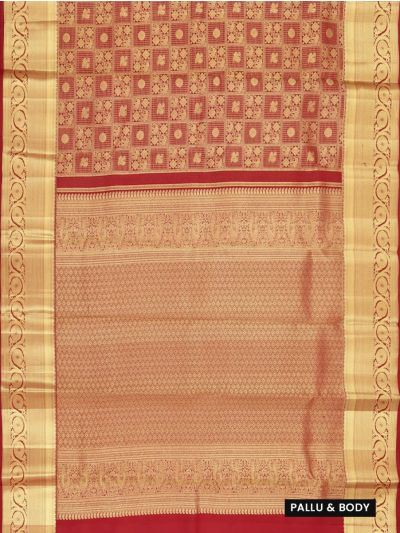Vivaha Kanchipuram Pure Silk Elephant Geometric Check with Floral Zari Border Saree