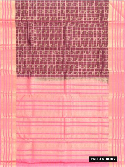 Gracecharm Silk Zari Check Butta with Striped Annapakshi Pallu Saree
