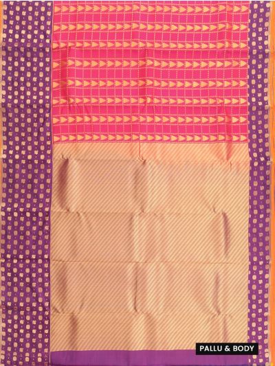 Gracecharm Silk Zari Grid Temple Motif with Diagonal Stripe Pallu Saree
